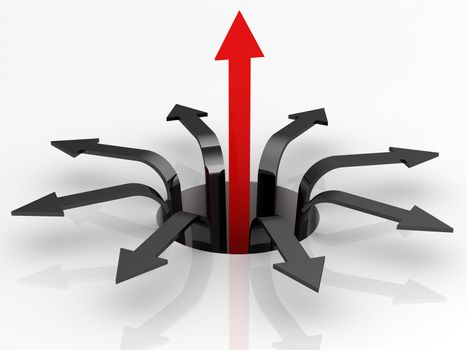 The red arrow above other grey arrows