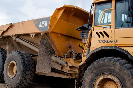 ZUSMARSHAUSEN, GERMANY – JULY 15: Construction site of the extension of A8 highway from currently 4 to 6 lanes at Zusmarshausen, Germany on July 15, 2012. Heavy machinery is used for this massive project happening in a timeframe of over 2 years.