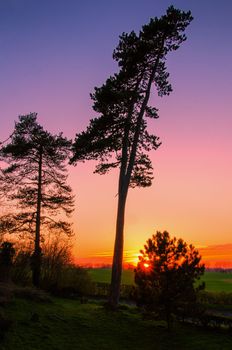 Dusk settles over rural Kent , England