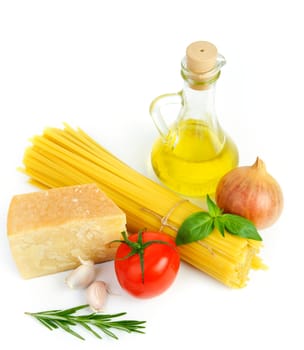 Close up of basic ingredients for italian pasta