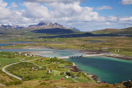 Lofoten islands in Norway during short summer north of arctic circle near town of Leknes