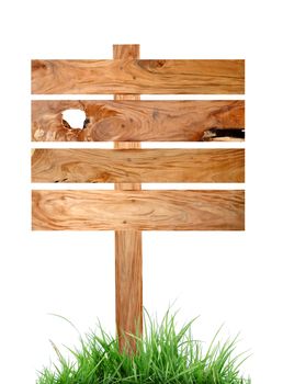 wooden signboard with green grass isolated