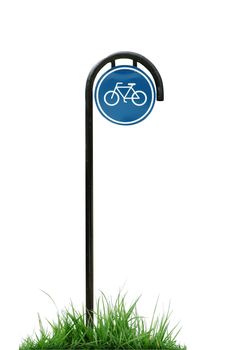 bicycle sign and green grass isolated