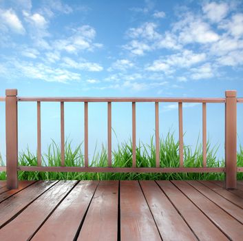 wooden terrace and blue sky