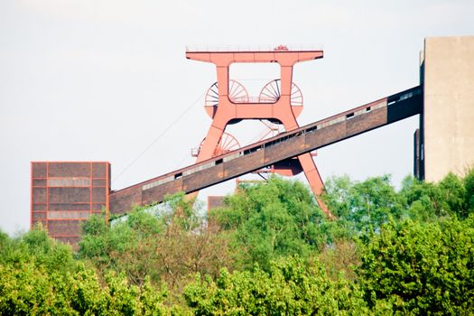 Headgear tower of underground coal mine shaft, Essen, Germany, Europe