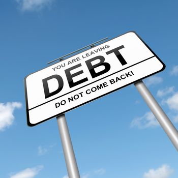Illustration depicting a roadsign with a debt concept. Blue sky background.