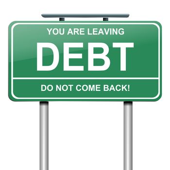 Illustration depicting a roadsign with a debt concept. White background.