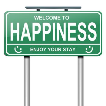 Illustration depicting a green roadsign with a happiness concept. White background.