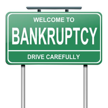 Illustration depicting a green roadsign with a bankruptcy concept. White background.