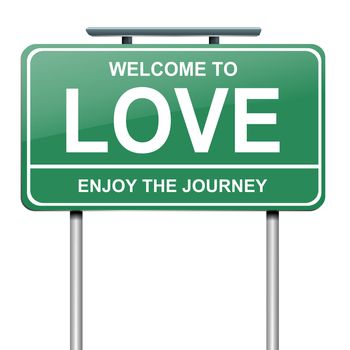 Illustration depicting a green roadsign with a love concept. White background.