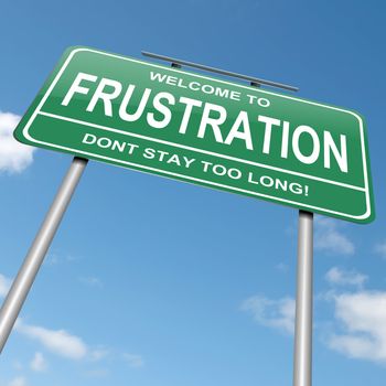 Illustration depicting a green roadsign with a frustration concept. Blue sky background.