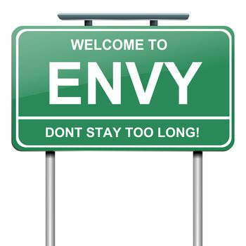 Illustration depicting a green roadsign with an envy concept. White background.