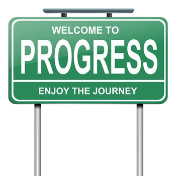 Illustration depicting a green roadsign with a progress concept. White background.