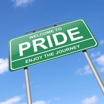 Illustration depicting a green roadsign with a pride concept. Blue sky background.