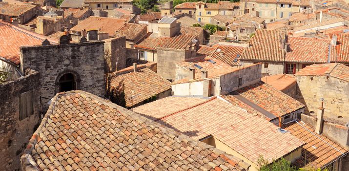 typical roof of the village of Sommieres, in the gard, France
