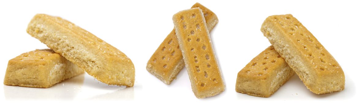 Set of shortbread fingers on white background.