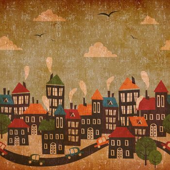 Abstract winter city vintage colorful background.