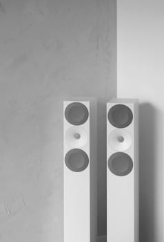 White design speakers, modern sound system concept