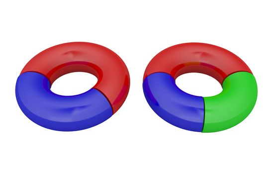Round colored diagrams on a white background