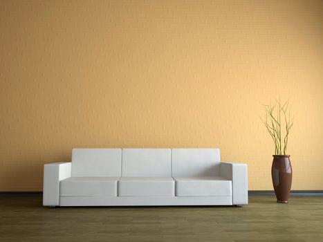 Interior of a room with a white sofa 