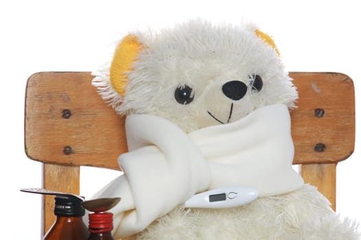 Plush bear with pills and mixture