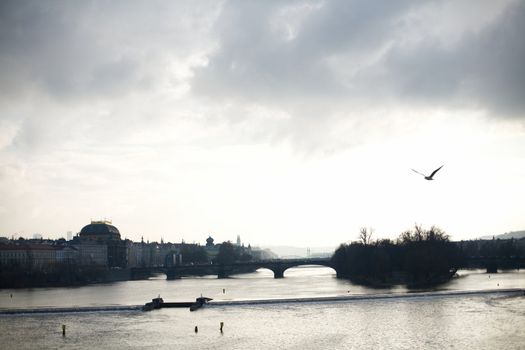 An image of evening river and bridge 