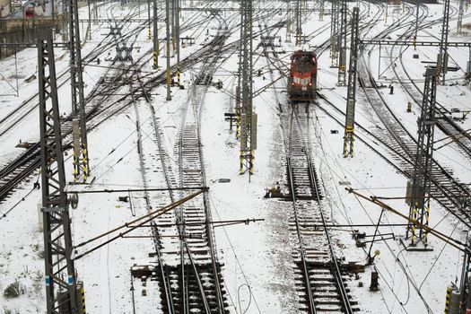 An image of railroad in Prague bird's-eye view