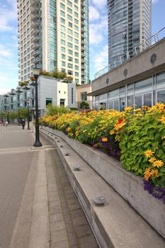 A decorated promenade near the waterfront in Vancouver BC Canada.