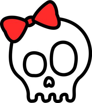 Tattoo-like skull adorned with a red lace.