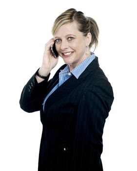 Pretty woman on a business call communicating with client