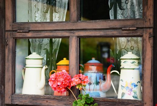 situation for a chalet wooden window, vintage decoration