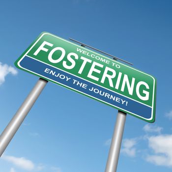 Illustration depicting a roadsign with a fostering concept. Blue sky background.