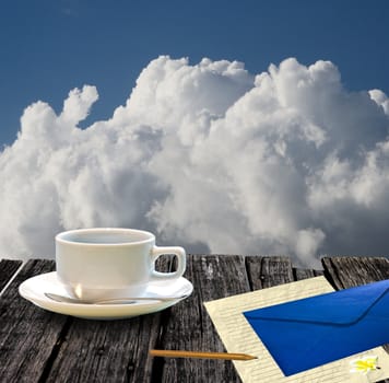 Drink and write a letter with nice cloud background