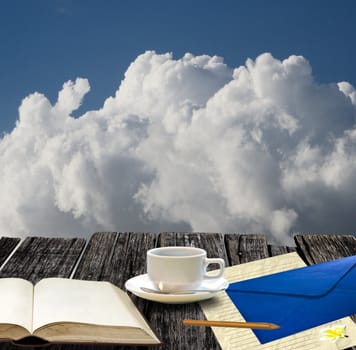 Write a letter with coffee cup on the highest place
