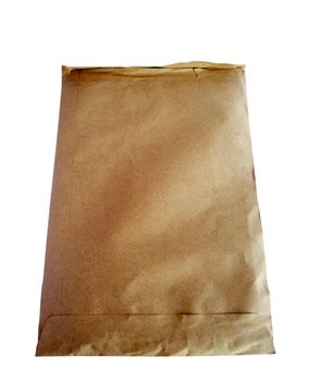 Brown paper bag on white background                         