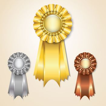 Gold, silver and bronze prize ribbons