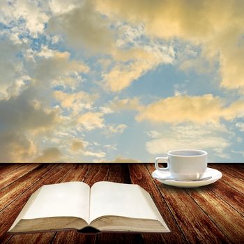 Open book and drink coffee, Relax concept