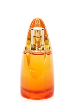 Yellow perfume bottle isolated on white background