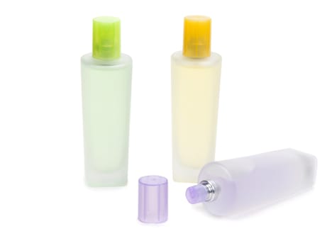 Three perfume bottle isolated on white background
