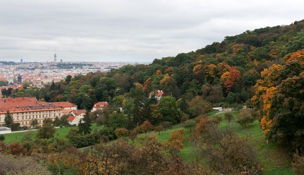 View of Prague from the top, the red roofs