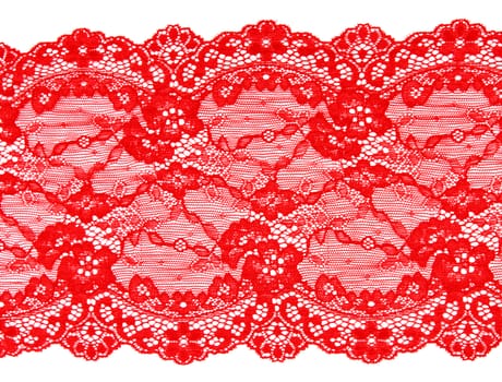 Red lace with pattern in the manner of flower on white background