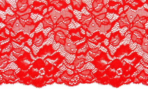 Decorative red lace on insulated white background