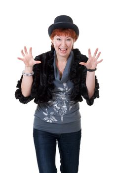 girl in the bowler hat and a fur coat