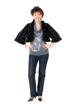 girl in the bowler hat and a fur coat