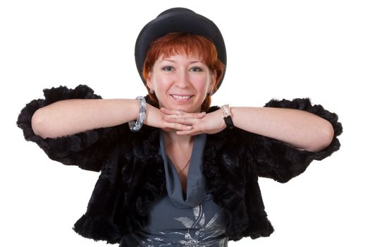 girl in the bowler hat and a fur coat