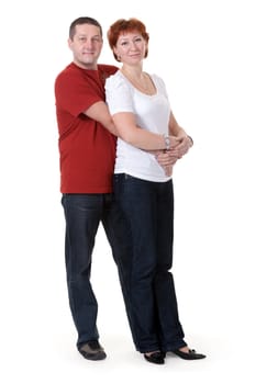 beautiful couple hugging on a white background