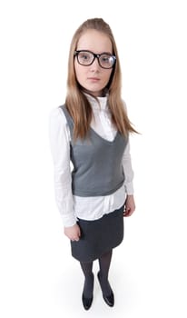 beautiful business woman with glasses on a white background