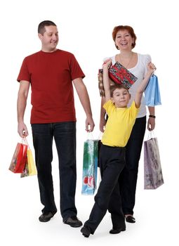 family for shopping isolated on white background