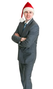 businessman in the Santa hat on a white background