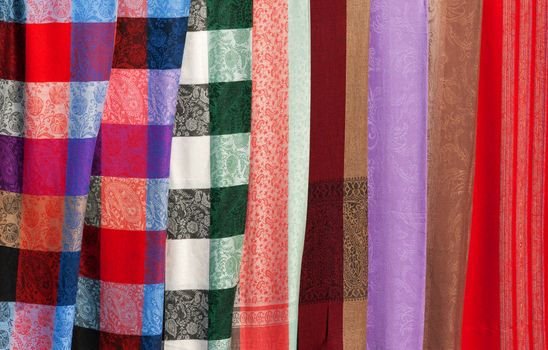 Background of colored fabric plaid and striped